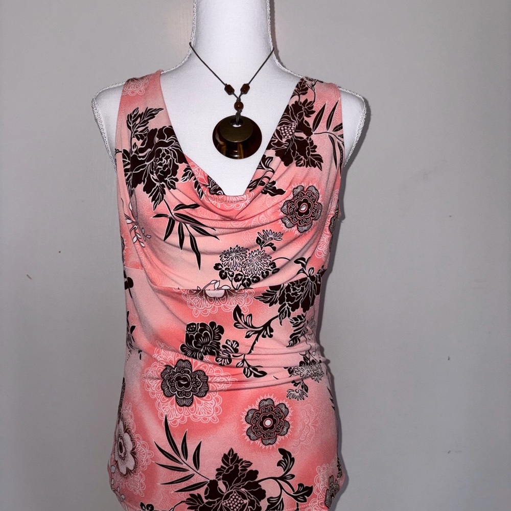 Sleeveless Pink Floral Cowl Neck Camisole